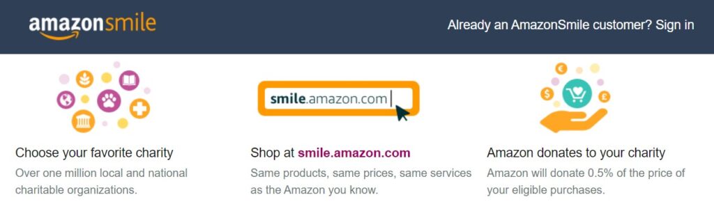 Donate through Amazon Smile